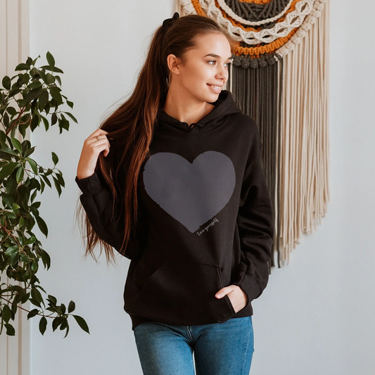 Love Yourself Hoodie, Charcoal Heart