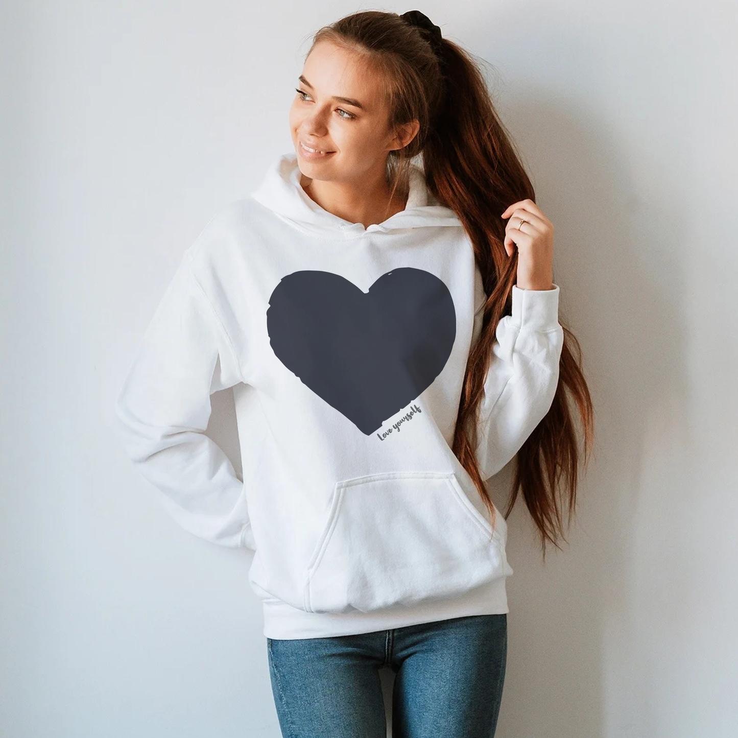 Love Yourself Hoodie, Charcoal Heart