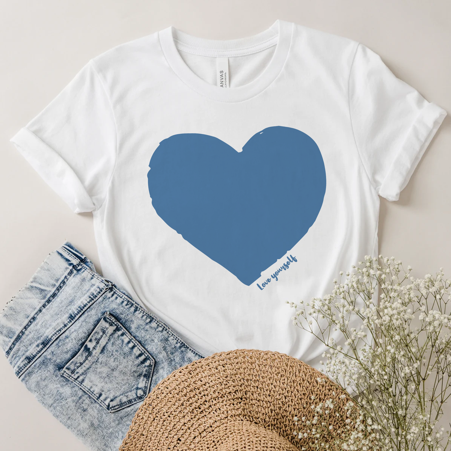 Love Yourself T-shirt, Blue Heart