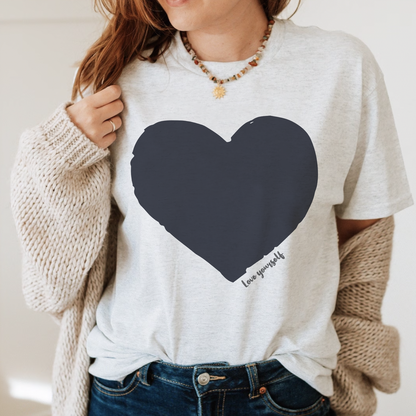 Love Yourself T-shirt, Charcoal Heart