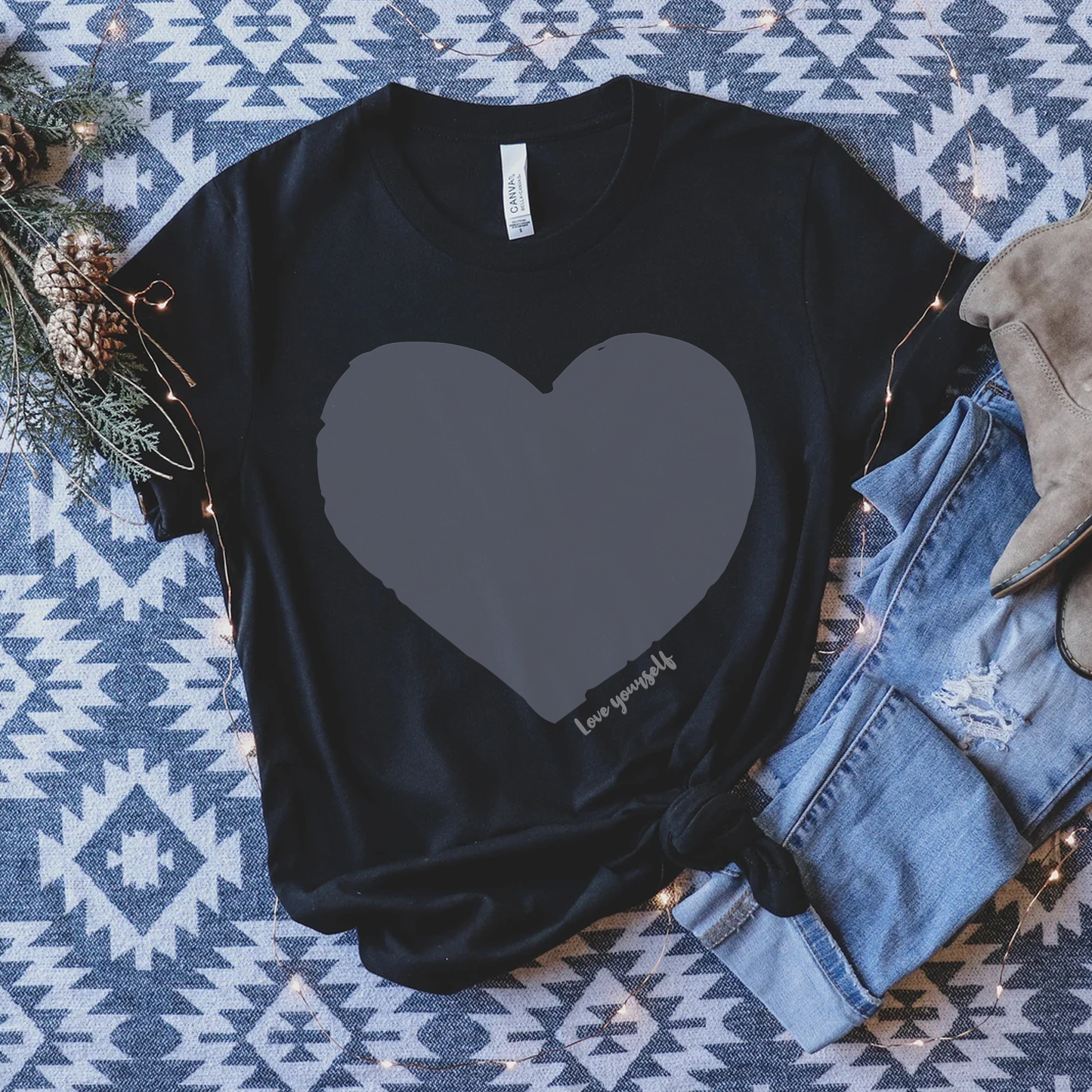 Love Yourself T-shirt, Charcoal Heart