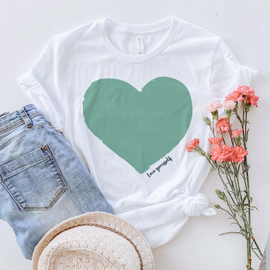 Love Yourself T-shirt, Green Heart