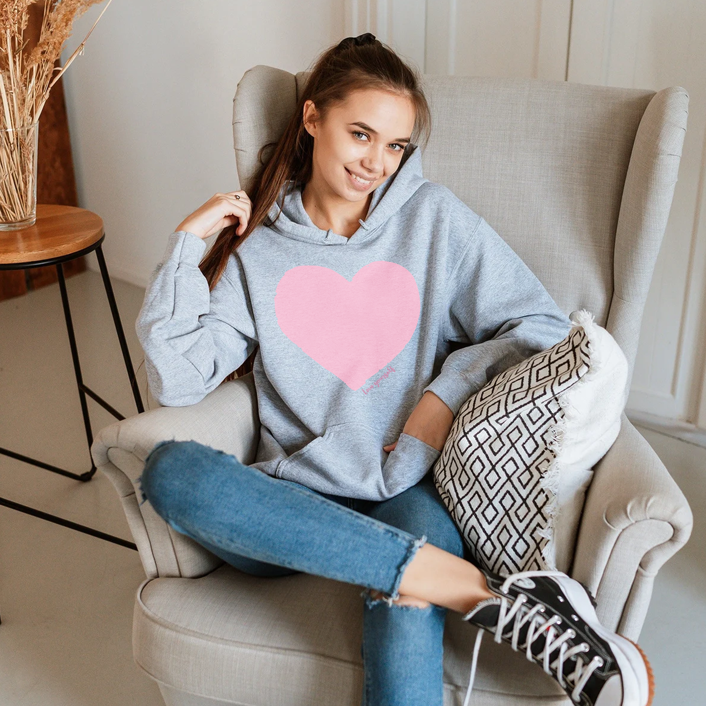 Love Yourself Hoodie, Pink Heart