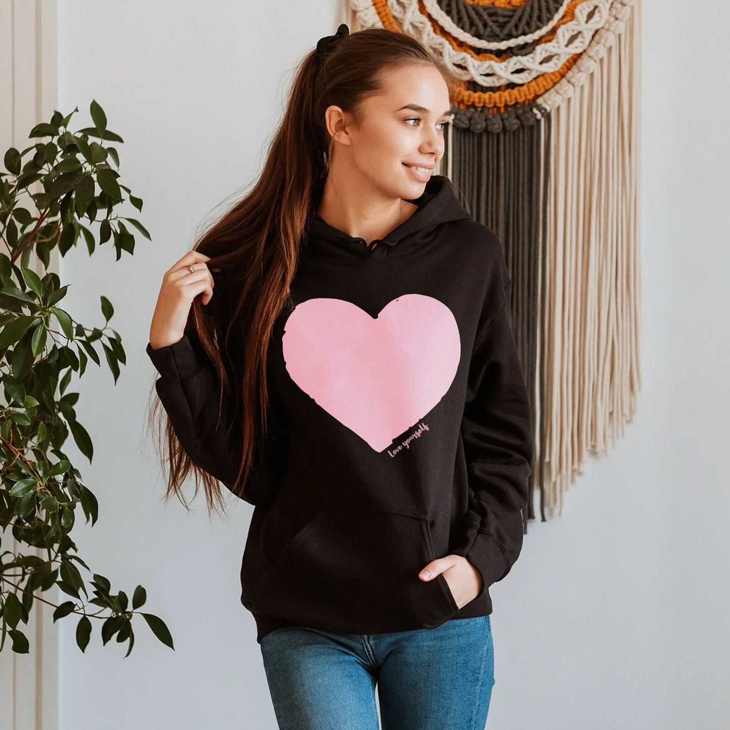 Love Yourself Hoodie, Pink Heart